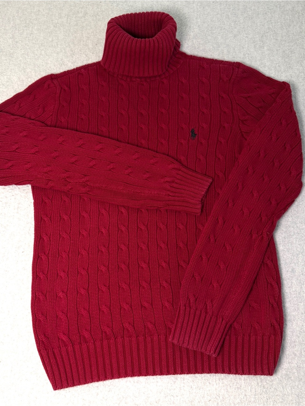 Ralph Lauren Men's Cable-Knit Turtleneck Sweater in Deep Red